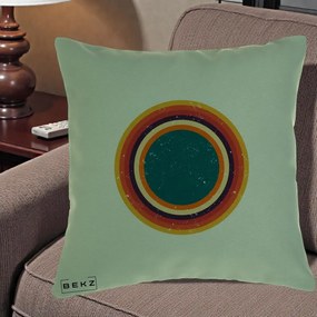 Perna Decorativa Retro Cerc Concentric Geometric Vintage, 40x40 cm, Verde, Husa Detasabila, Perna Inclusa, BEKZ®