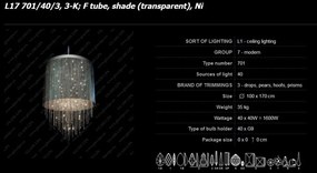 Lustra moderna XL cristal Bohemia L17 701/40/3, 3-K, F tube, shade