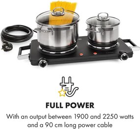 Klarstein Cookorama, plită electrică dublă, 1900 – 2250 W, 150/180 mm Ø, 5 nivele, neagră