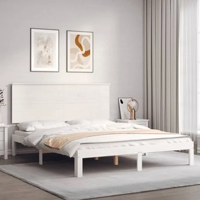 3193667 vidaXL Cadru de pat cu tăblie, alb, king size, lemn masiv