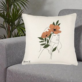 Perna Decorativa Portret Feminin Doua Maci Terracotta, 40x40 cm, Crem Reliefat, Husa Detasabila, Perna Inclusa, BEKZ®