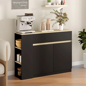 HOMCOM Buffet meuble de rangement avec 2 tiroirs 3 étagères ouvertes et placard 2 portes 110 x 29,5 x 82 cm noir | Aosom Romania
