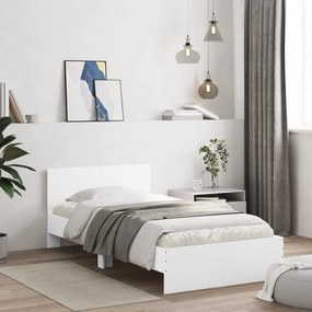 vidaXL Cadru de pat cu tăblie, alb, 100x200 cm, lemn prelucrat