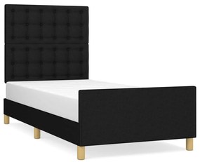 Cadru de pat cu tablie, negru, 100x200 cm, textil Negru, 100 x 200 cm, Nasturi de tapiterie