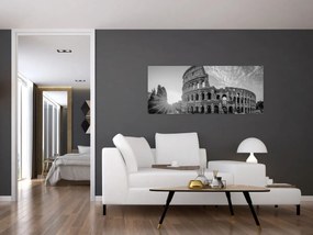 Tablou - Colosseum din Roma, alb-negru (120x50 cm)