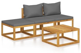 3057627 vidaXL Set mobilier de grădină cu perne, 4 piese, lemn masiv de acacia