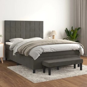 3137846 vidaXL Pat box spring cu saltea, gri închis, 140x200 cm, catifea