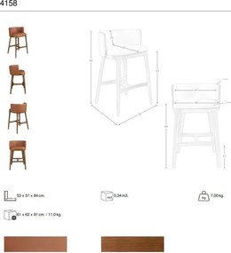 Scaun de bar design LUX, Nuc, Piele sintetica, Brown