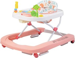 Premergator Premium reglabil in 3 trepte de inaltime NOVOKIDS™ ZooZoo Baby ,Roti silentioase din silicon, Cu melodii, Animalute, Pliabil, Roz