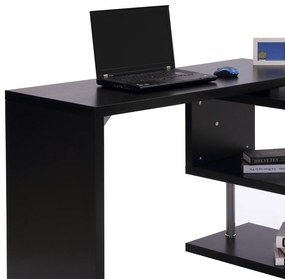 HomCom Birou pe colt pentru Computer cu Rafturi in Lemn, Negru, 120x106x75cm