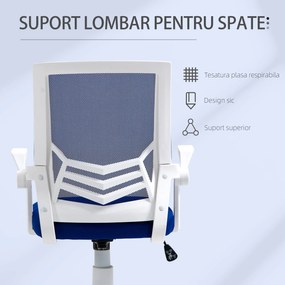 Scaun de Birou Ergonomic cu Cotiere si Suport Lombar, Fotoliu Birou Pivotant si Inaltime Reglabila din Tesatura Albastra Vinsetto | Aosom Romania