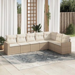 vidaXL Set canapele de grădină, 7 piese, cu perne, bej, poliratan