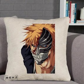 Perna Personalizata Bleach Ichigo Masca Hollow, 40x40 cm, Bej Canapea, Husa Detasabila, Perna Inclusa, BEKZ®