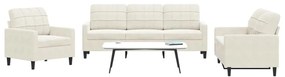 vidaXL Set de canapele cu perne, 3 piese, crem, catifea