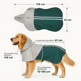 PawHut Impermeabil pentru Câini cu Glugă Orificiu pentru Lesă și Benzi Reflectorizante, pentru Câini Talie Mare, Verde | Aosom Romania
