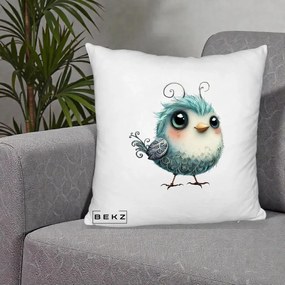 Perna Decorativa Pui Teal cu Aripioare Ornamentale, 40x40 cm, Alb Pufos, Husa Detasabila, Perna Inclusa, BEKZ®