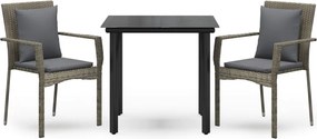 vidaXL Set mobilier de grădină cu perne, 3 piese, negru/gri, poliratan