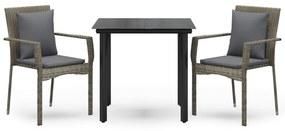 3185113 vidaXL Set mobilier de grădină cu perne, 3 piese, negru/gri, poliratan