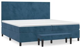 Pat box spring cu saltea, albastru inchis, 200x200 cm, catifea Albastru inchis, 200 x 200 cm, Design simplu