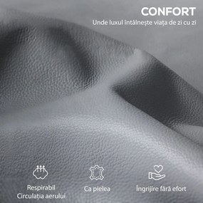 HOMCOM Fotoliu Reclinabil Manual cu Suport pentru Picioare din Material Textil Efect Piele și Bază Rotativă, Gri | Aosom Romania