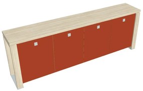 Dulap mic Verno+ 260 x 46 x 90 cm, uși de sticlă, salcâm / portocaliu