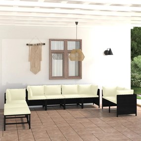 3059801 vidaXL Set mobilier de grădină cu perne, 10 piese, negru, poliratan