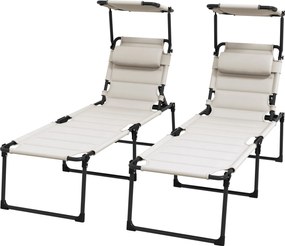 Outsunny Set de 2 șezlonguri pliabile confort sporit spătar parasolar reglabil multipoziții, crem | Aosom Romania