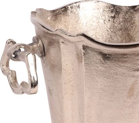 Frapieră pentru vin și șampanie din aluminiu, argintie, ovală, pentru 3 sticle, cu margine ondulată și mânere, finisaj nichelat, 24 x 42 x 25 cm,