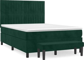 vidaXL Pat box spring cu saltea, verde închis, 140x190 cm, catifea