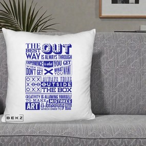 Perna Decorativa Citate Creativitate Albastru, 40x40 cm, Alb Pufos, Husa Detasabila, Perna Inclusa, BEKZ®