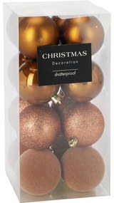 Set de 16 ornamente de Crăciun Festive Sparkles,auriu maro, diametru 6 cm, plastic