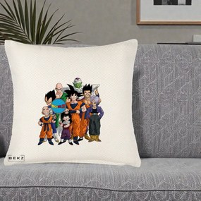 Perna Personalizata Dragon Ball Z Grup Complet, 40x40 cm, Crem Reliefat, Husa Detasabila, Perna Inclusa, BEKZ®