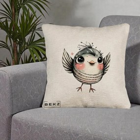 Perna Decorativa Pasare Gri cu Aripi si Inimioare, 40x40 cm, Bej Canapea, Husa Detasabila, Perna Inclusa, BEKZ®