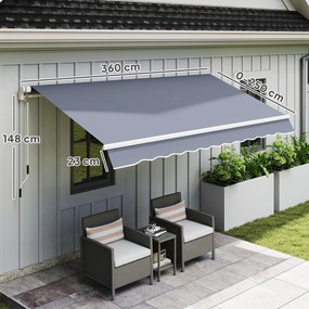 Outsunny 3,6 x 2,5 m Copertină Retractabilă cu Manivelă pentru Terasă, Grădină, Alb Crem | Aosom Romania