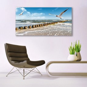 Tablou pe panza canvas Seagulls Sea Peisaj Gri Albastru Alb