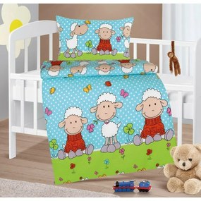 Bellatex Baby crepe lenjerie de pat Agata Sheepalbastru, 90 x 135 cm, 45 x 60 cm