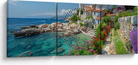 Tablou - Sat pitoresc de coastă (cu ceas) (90x30 cm)