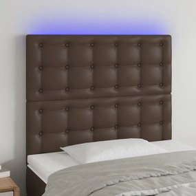 Tablie de pat cu LED, maro, 100x5x118 128 cm, piele ecologica 1, Maro, 100 x 5 x 118 128 cm