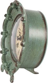 Ceas de masă vintage verde, din metal și sticlă, 15x7x16 cm