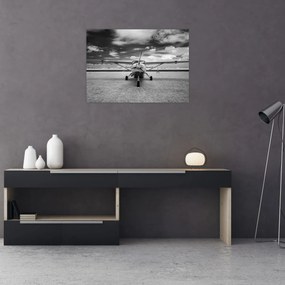 Tablou pe sticlă - Avion alb-negru și alb-negru (70x50 cm)