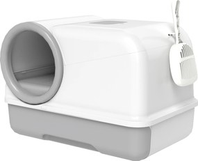 PawHut Litieră pentru Pisici cu Capac, Litiere Pisici cu Tavă și Lopățică Inclusă, Saci Deodorant, Ușor de Curățat, Alb și Gri | Aosom Romania