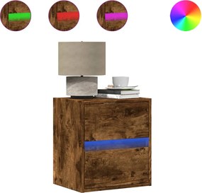 vidaXL Noptiere montate pe perete cu lumini LED, 2 buc.,stejar fumuriu
