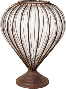 Vază din sticlă cu cadru metalic piriformă, maro, finisaj vintage, 38×28 cm, „Zéphyr"