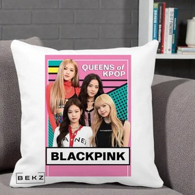 Perna Personalizata BLACKPINK Queens of Kpop, 40x40 cm, Alba Mata, Husa Detasabila, Perna Inclusa, BEKZ®