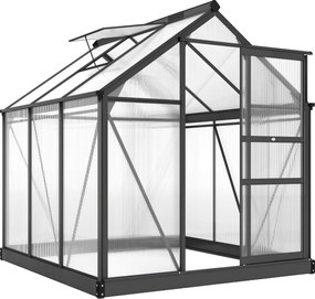 Outsunny Seră de Grădină, Seră din Policarbonat și Aluminiu cu Ușă Culisantă, Ventilație pe Acoperiș și Jgheab, 190x192x201 cm, Gri