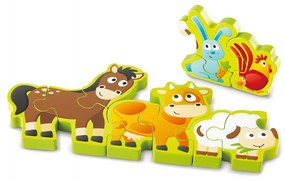Puzzle din lemn pentru copii cu numere si animale de la ferma