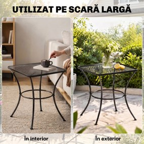 Outsunny Masuta pentru Gradina din Otel cu Blat Perforat, Masuta Patrata pentru Exterior 45x45x50 cm, Negru | AOSOM RO