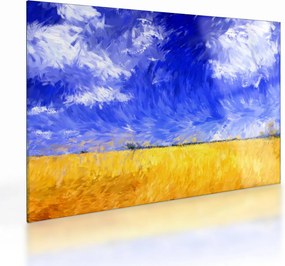 Tablou pe sticlă - Pictură în ulei, câmp auriu (70x50 cm)