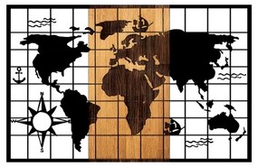 Decorațiune de perete 90x58 cm lemn/metal hartă