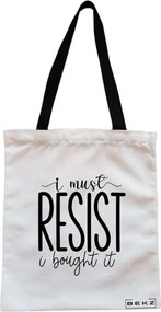 Sacosa de Panza pentru Cumparaturi, Geanta Tote, model I must resist, I bought it, Cu fermoar, 38x34.5 cm, Alba, BEKZ®